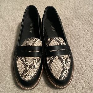 Jellypop Paris Snakeskin Penny Loafers Black & Brown Preppy Flats